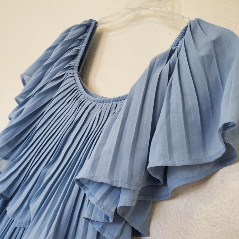 Soieblu Pleated Dress Off Shoulder Elastic Sky Blue Long Womens Sz Small - Picture 6 of 16